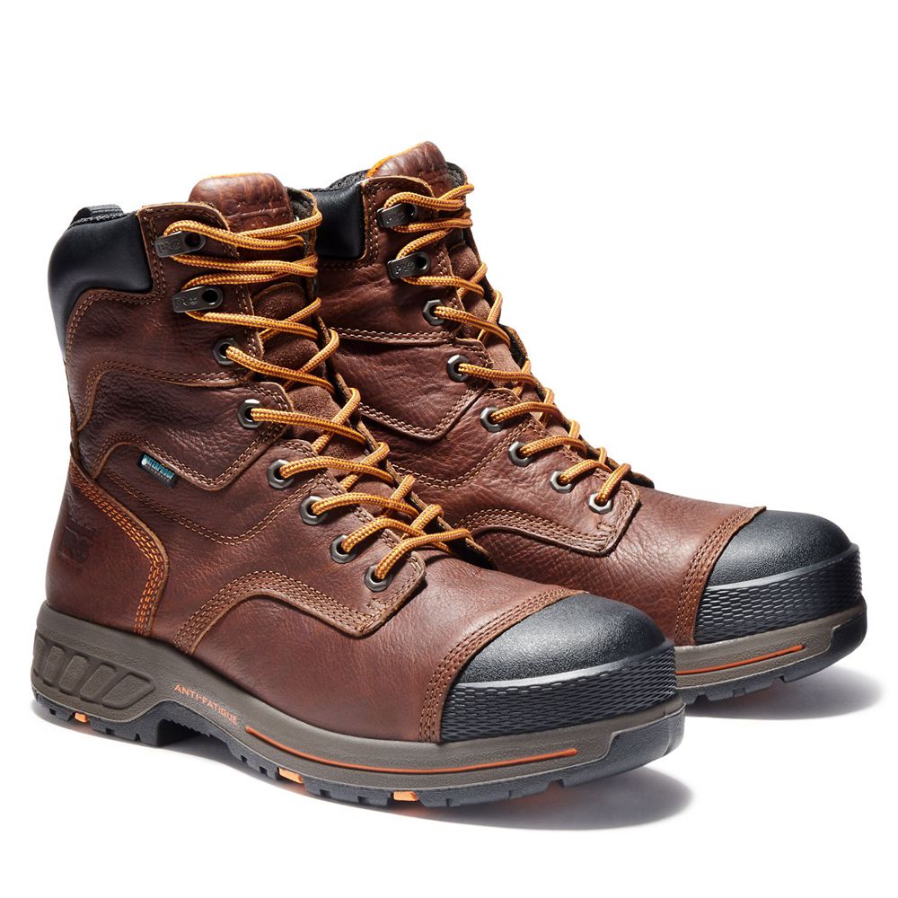 Timberland Μποτακια Εργασίας Ανδρικα Καφε - Pro® Helix Hd 8\" Comp Toe - Greece 1247803-YE